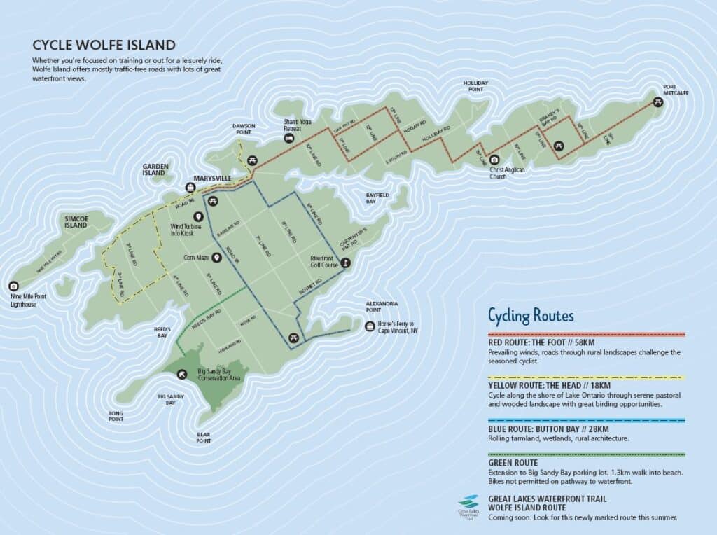 An image showing a map of Wolfe Island Cycling Routes