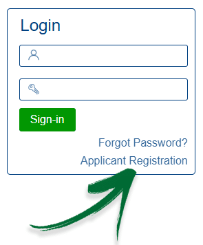 Applicant log-in screen with "Applicant Registration" highlighted.